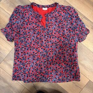 J Crew Floral Red and Blue Women's Top
